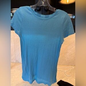 Chic Crew Neck Women’s Designer Maternity Tissue Weight Top - Blue Size Small